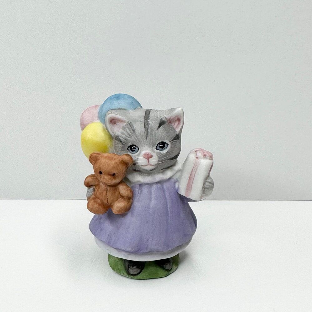 1990 Schmid Kitty Cucumber Mini Priscilla Cat Figurine Teddy Bear Balloons